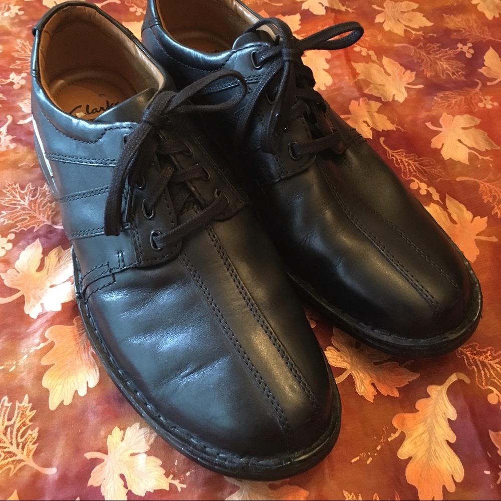 New Clarks Collection Soft Cushion Leather Black Casual Shoes Men's Size 9.5